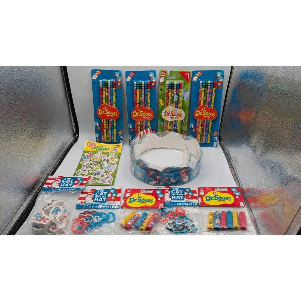 Dr. Seuss Lot Of 11 Items - Pencils, Stickers, Erasers, Grips, Shapelets & Trim